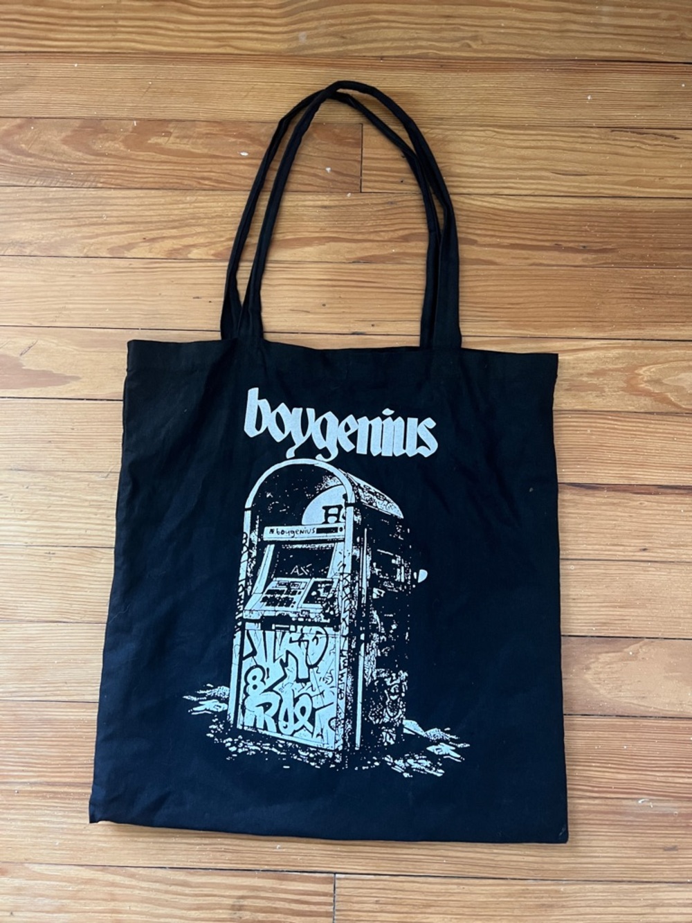 Black Graphic Tote Bag with Light Print